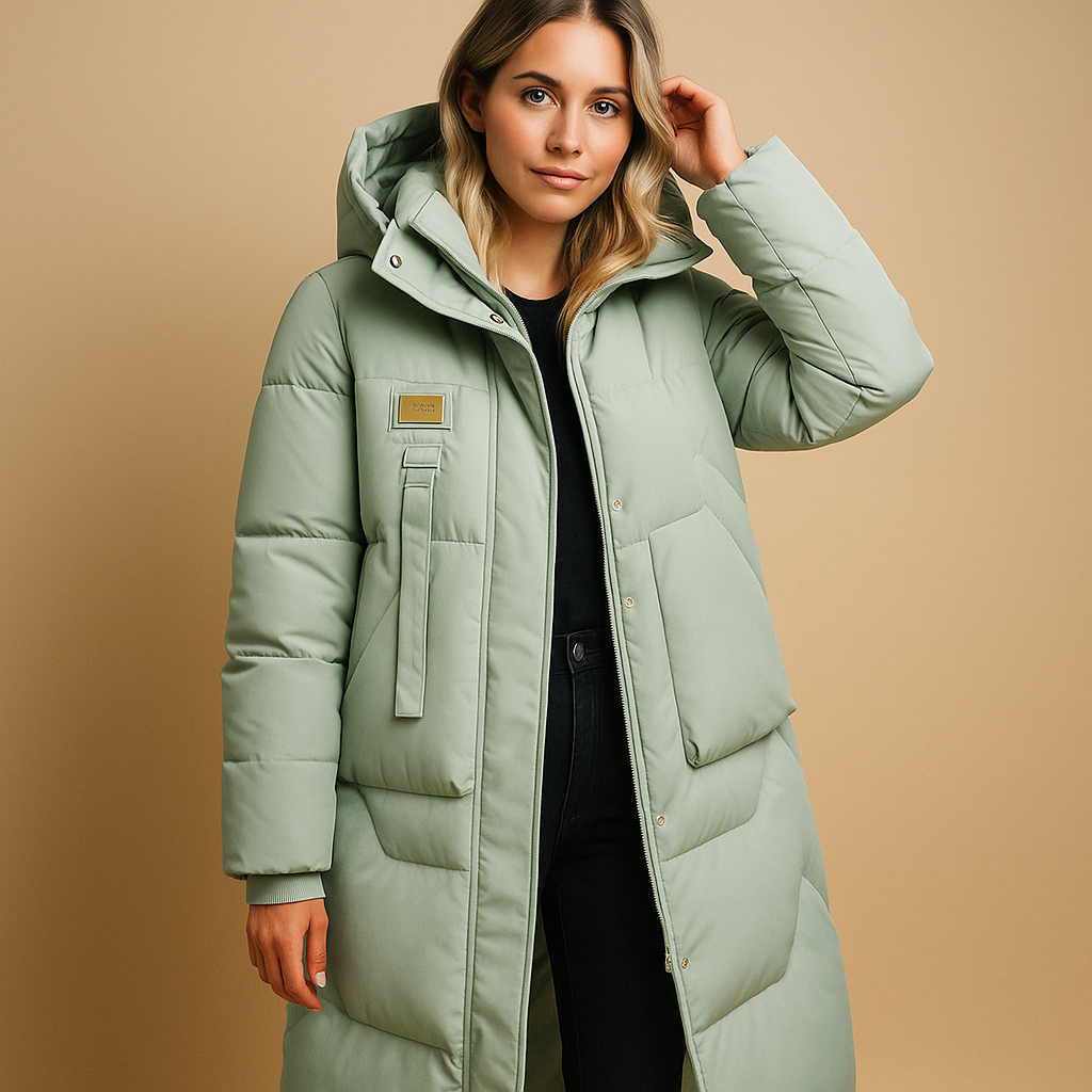 Elegant warm winter coat with pockets for women