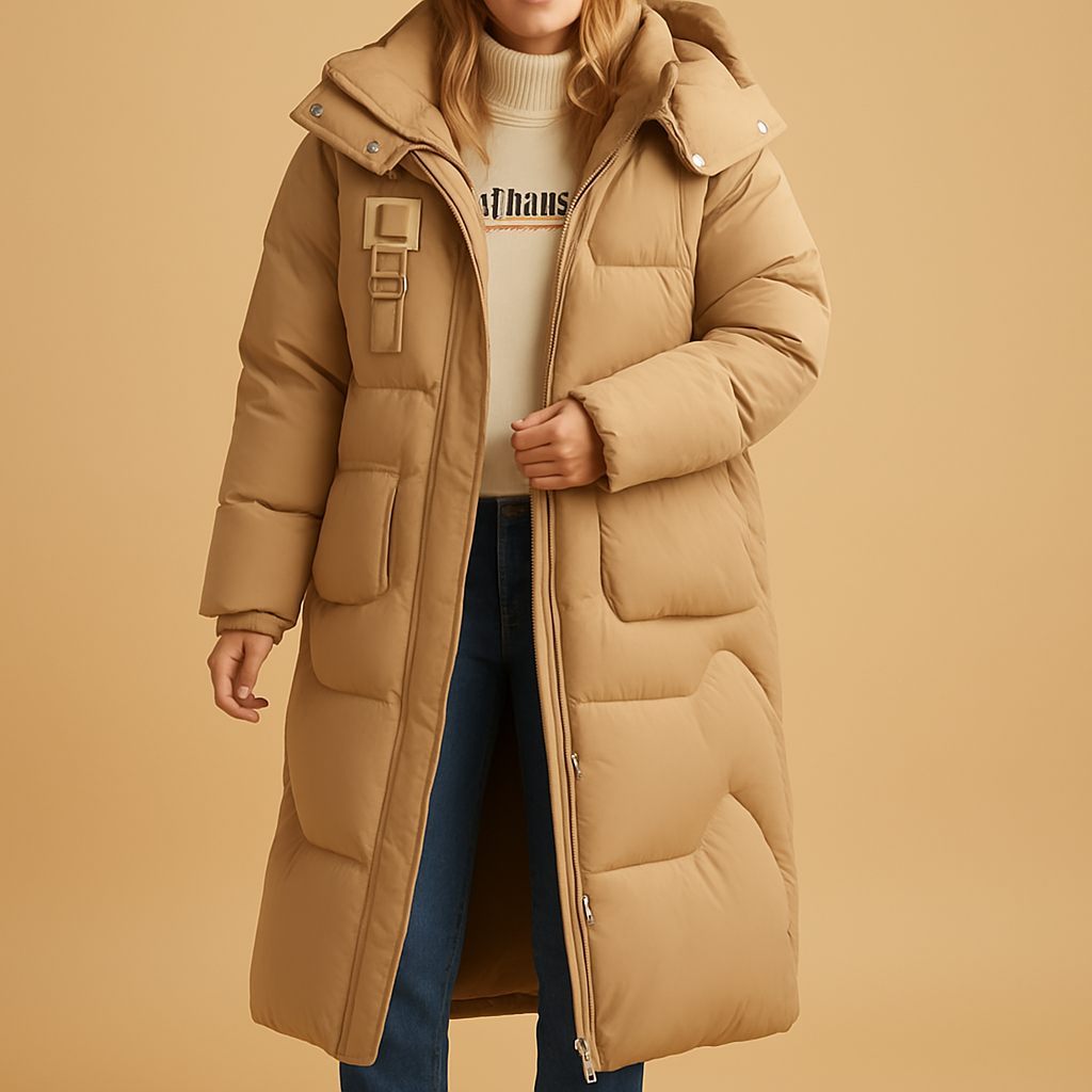 Elegant warm winter coat with pockets for women