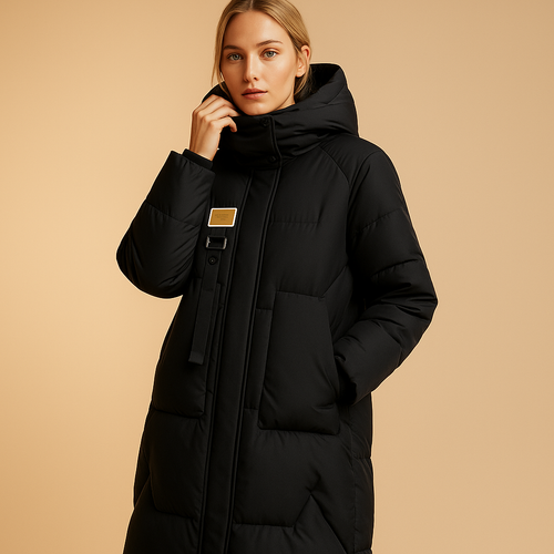 Elegant warm winter coat with pockets for women
