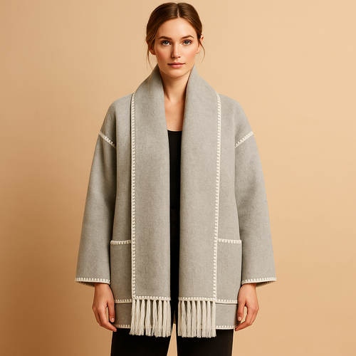 Elegant winter coat with belt and scarf for women