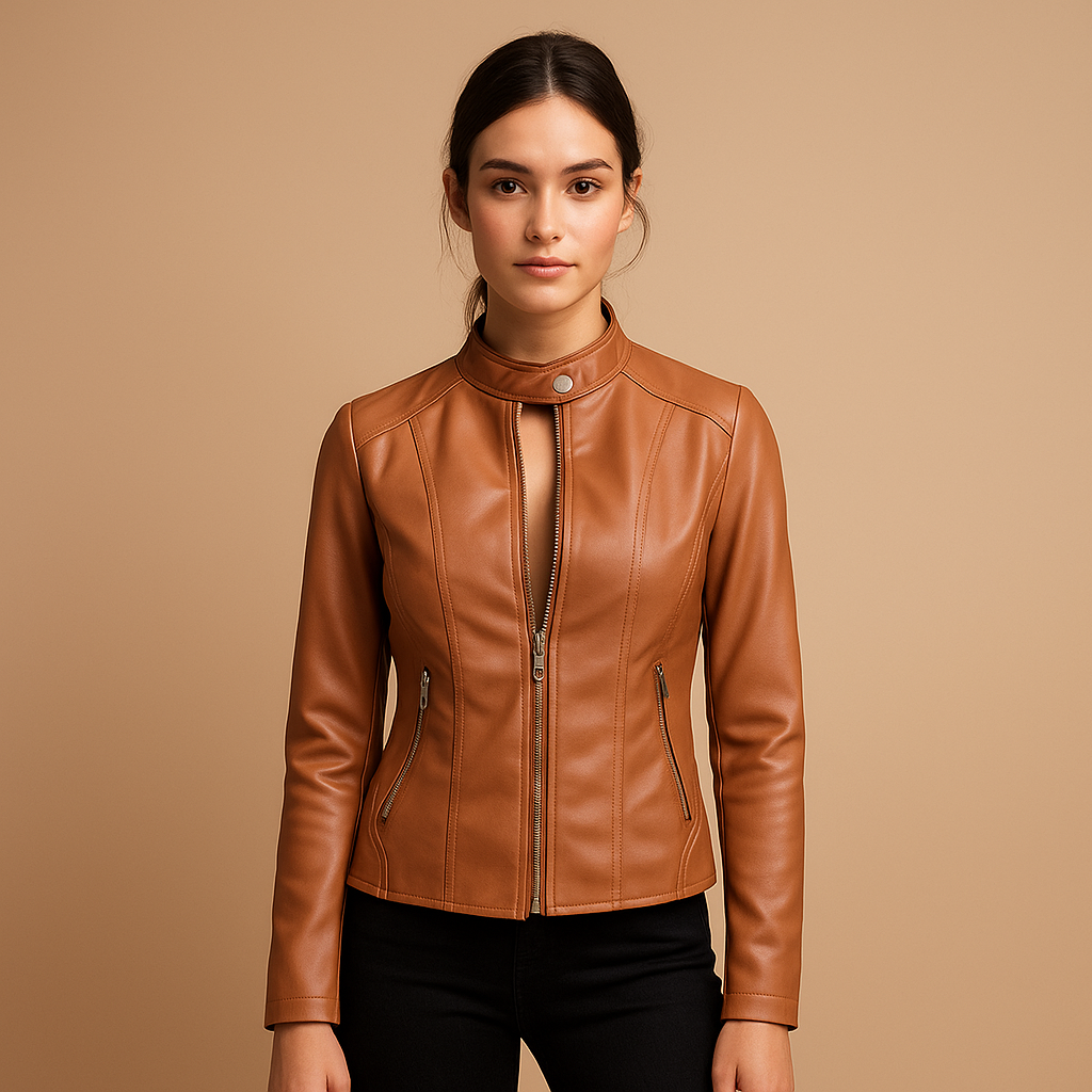 Faux leather biker jacket for women
