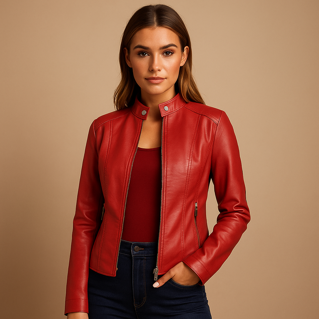 Faux leather biker jacket for women