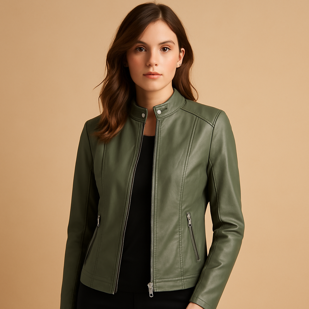 Faux leather biker jacket for women