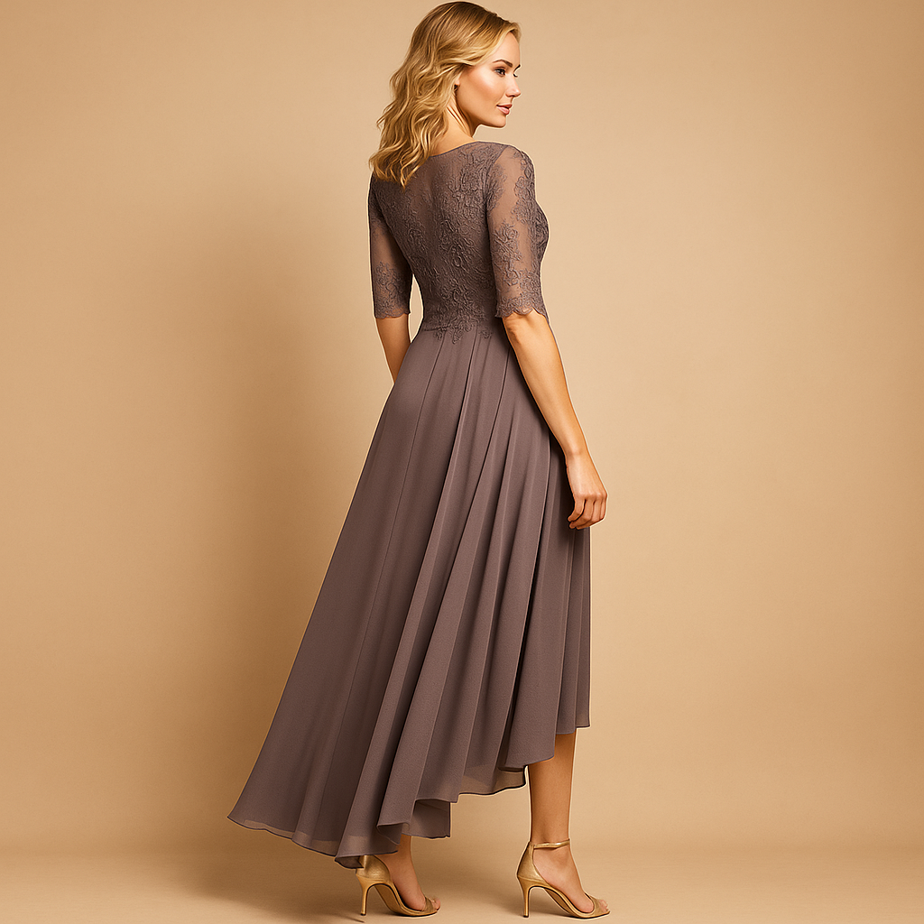 Party dress with lace details and flattering fit for women.