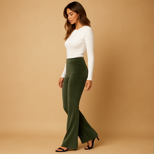 High-waisted flared corduroy pants for women