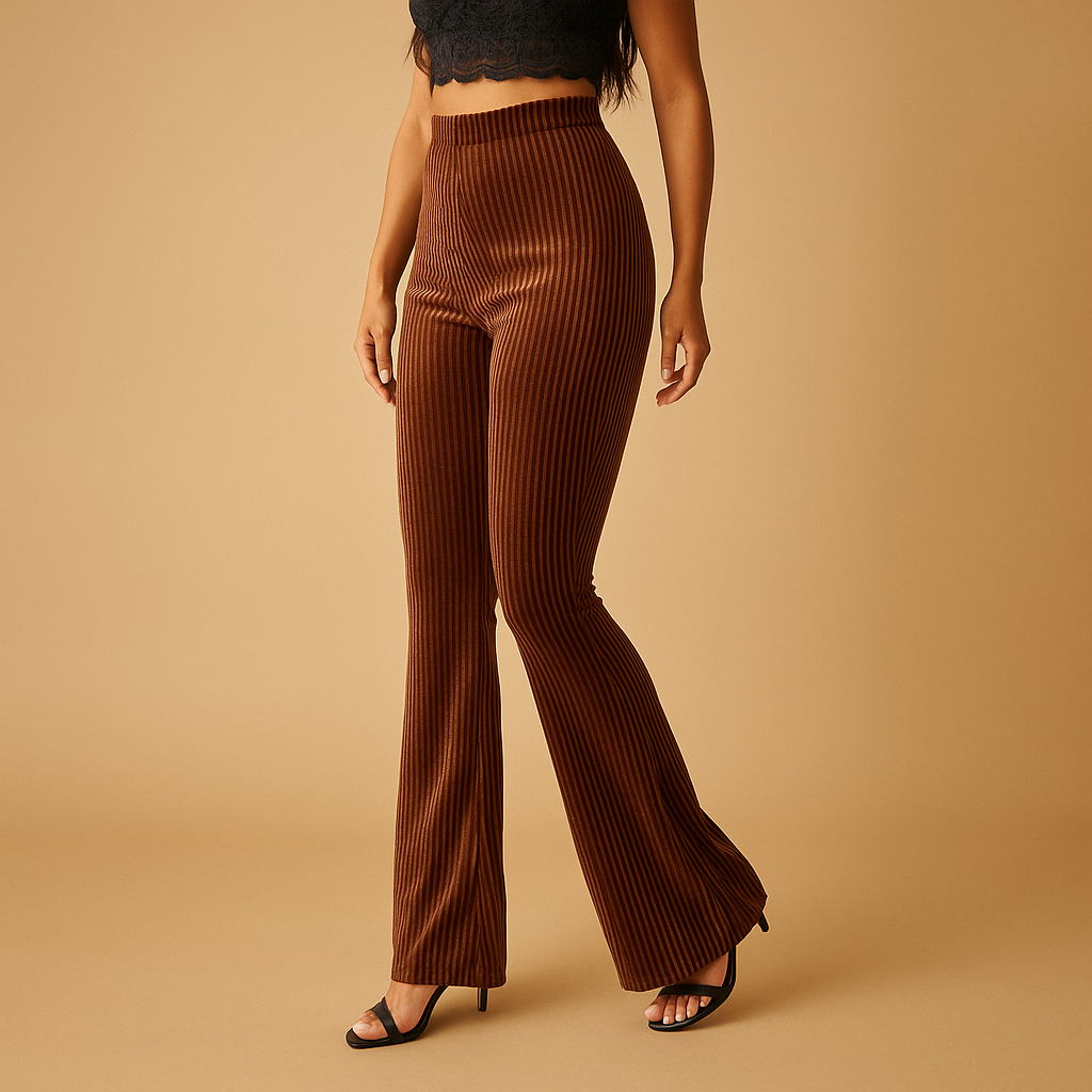 High-waisted flared corduroy pants for women