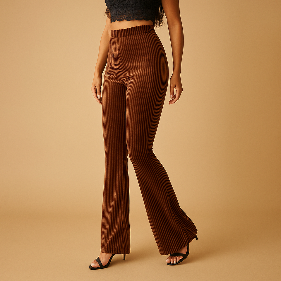 High-waisted flared corduroy pants for women