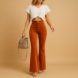 High-waisted flared corduroy pants for women