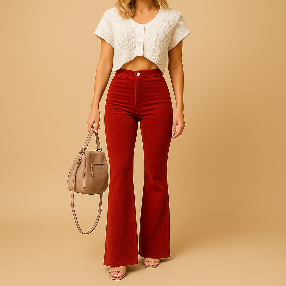 High-waisted flared corduroy pants for women