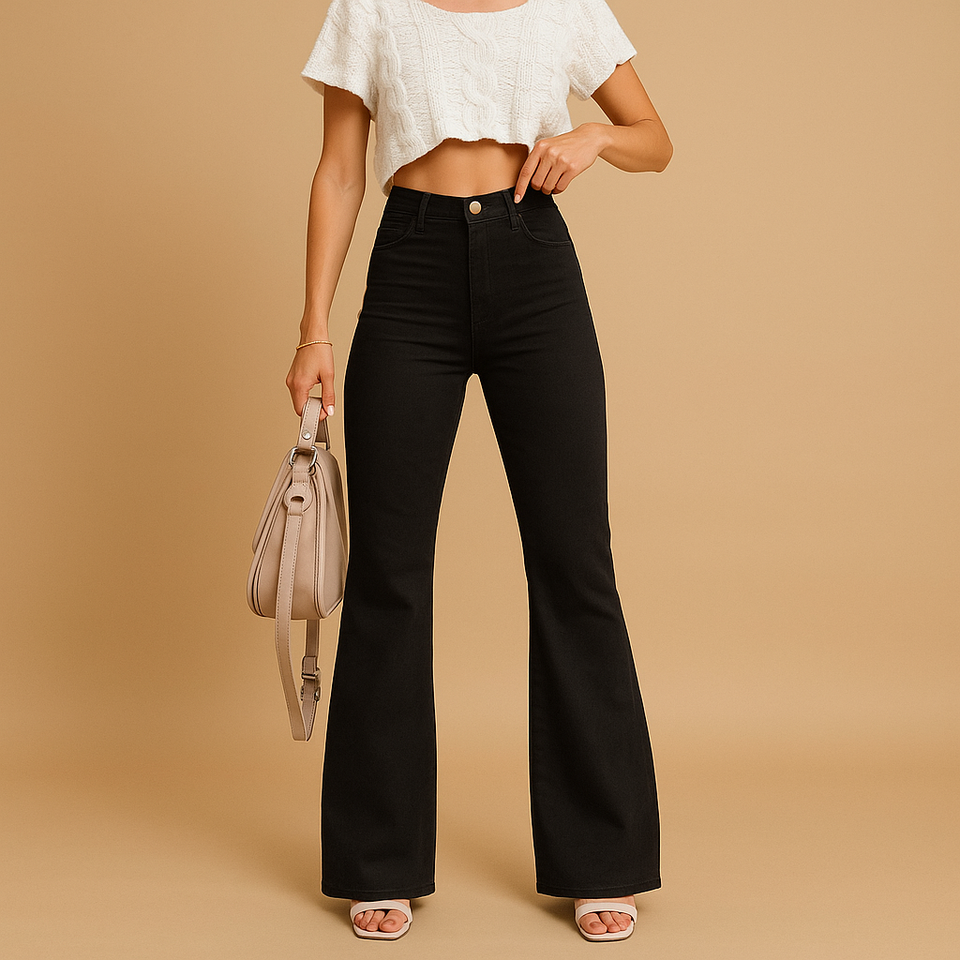 High-waisted flared corduroy pants for women