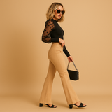 High-waisted flared corduroy pants for women