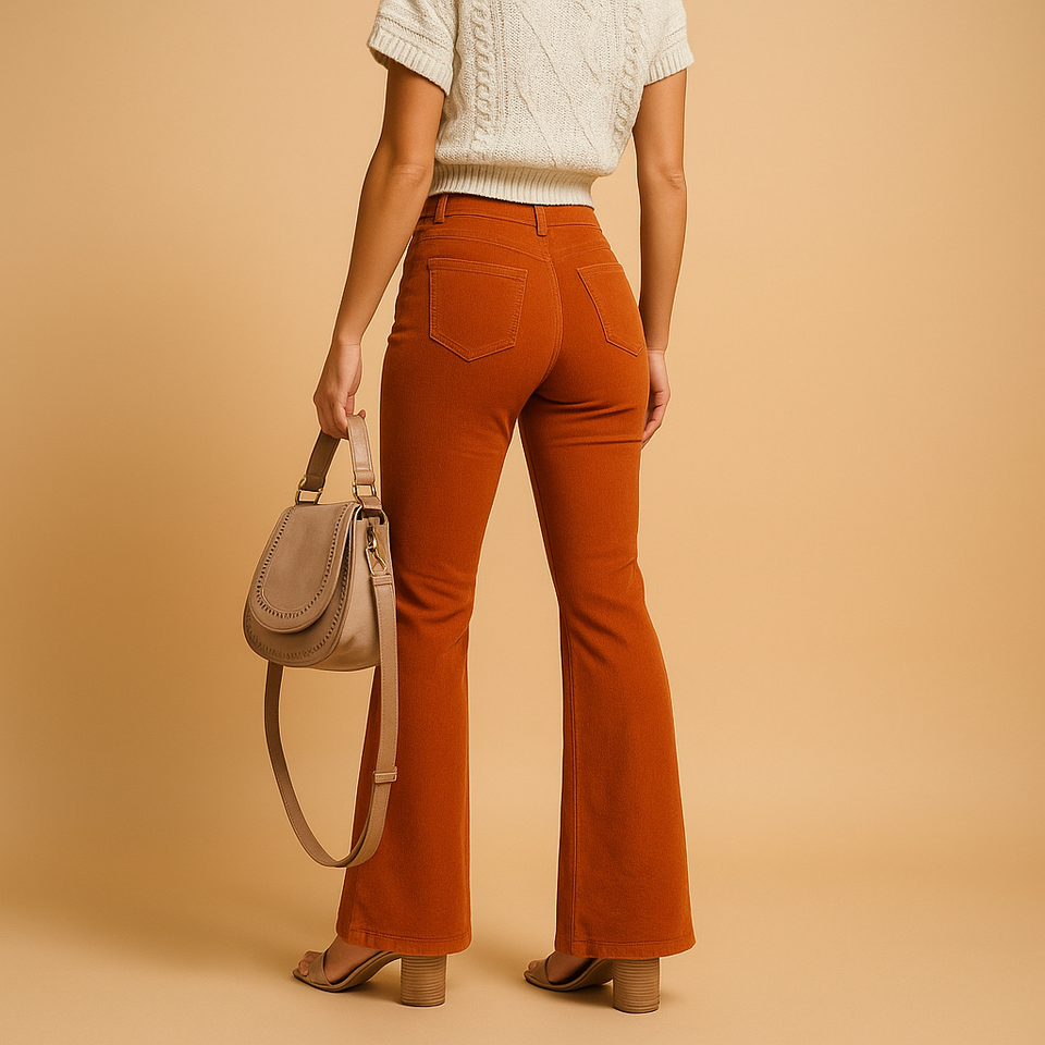 High-waisted flared corduroy pants for women