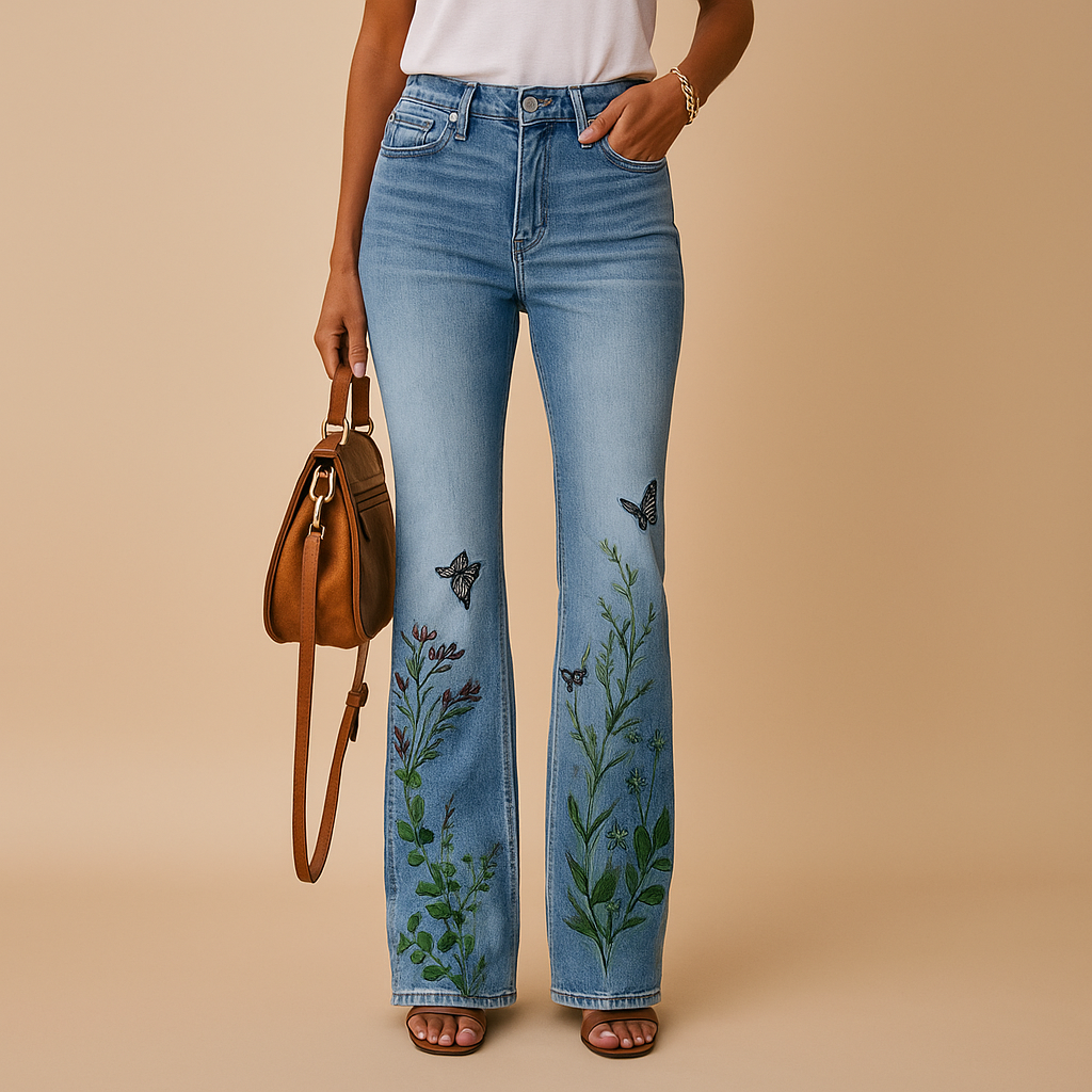Flared jeans with floral print for women