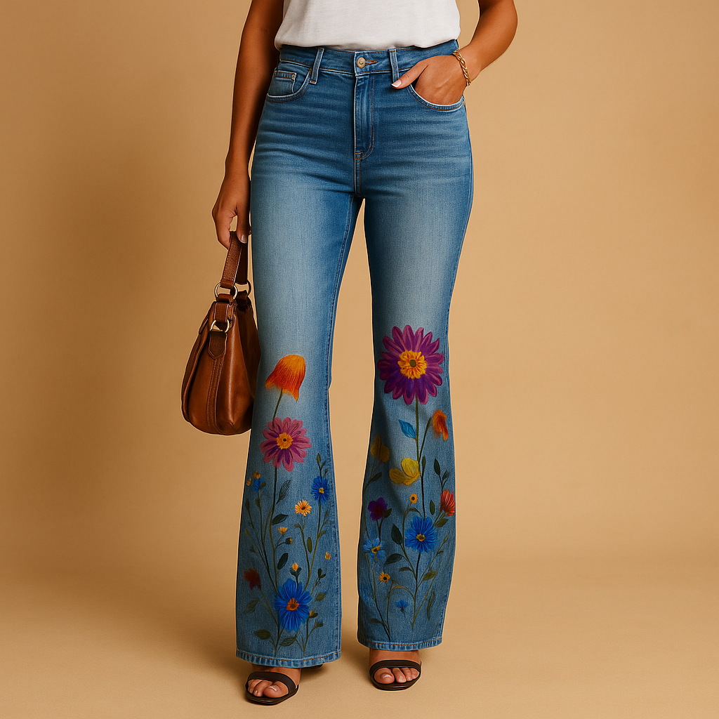 Flared jeans with floral print for women