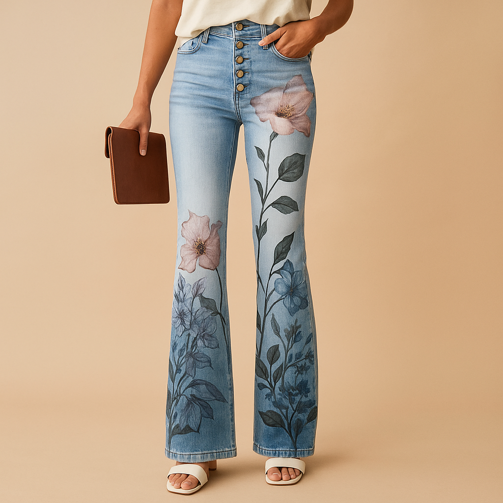 Flared jeans with floral print for women