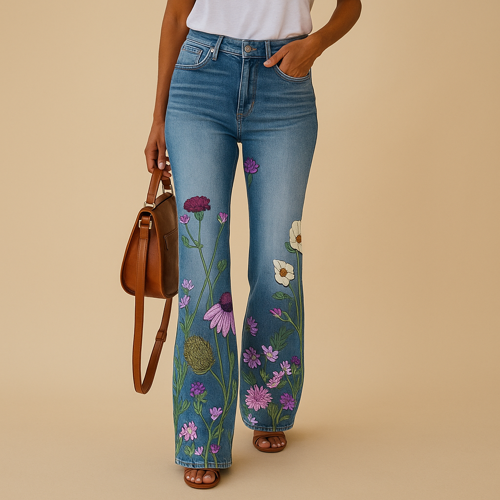 Flared jeans with floral print for women