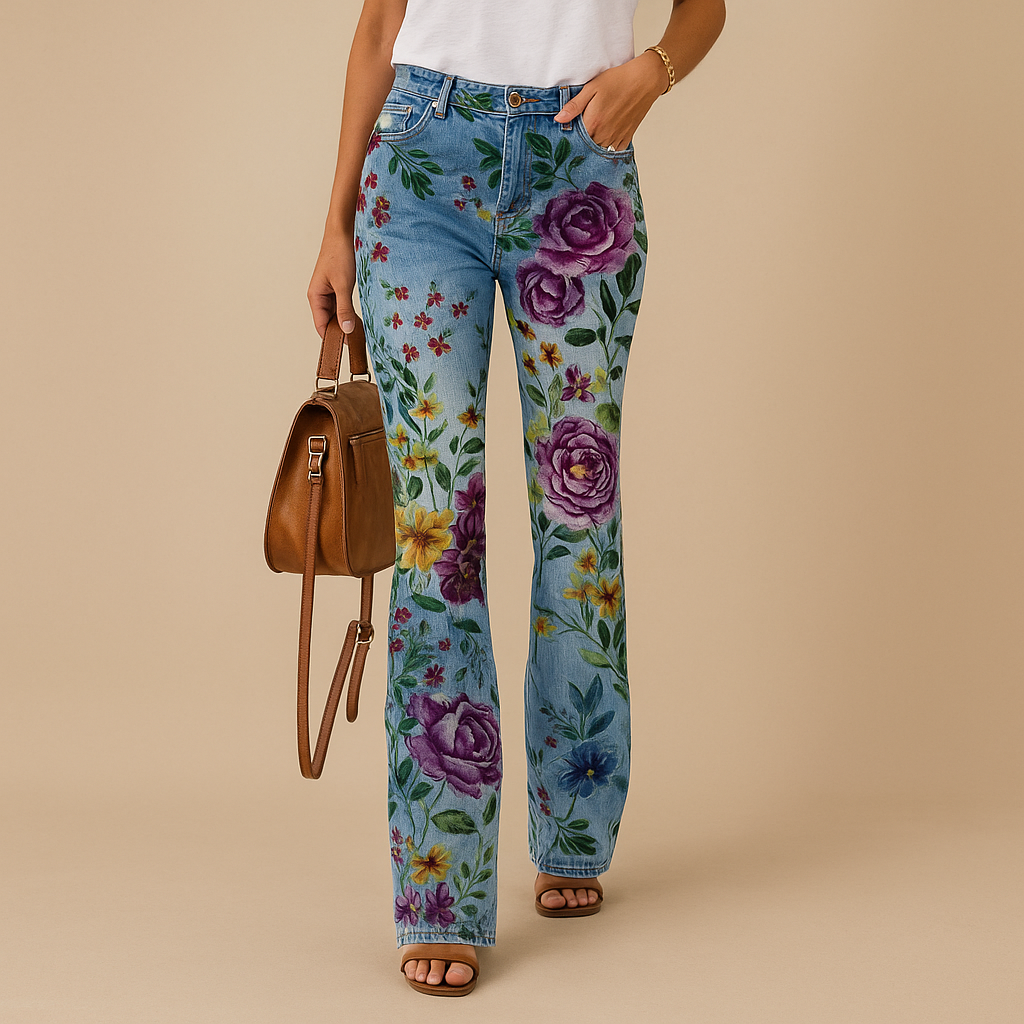 Flared jeans with floral print for women
