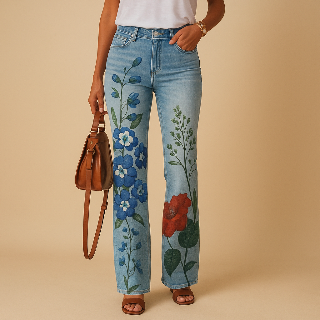 Flared jeans with floral print for women