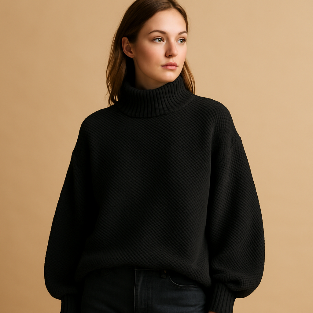 Women's knit turtleneck with timeless design.