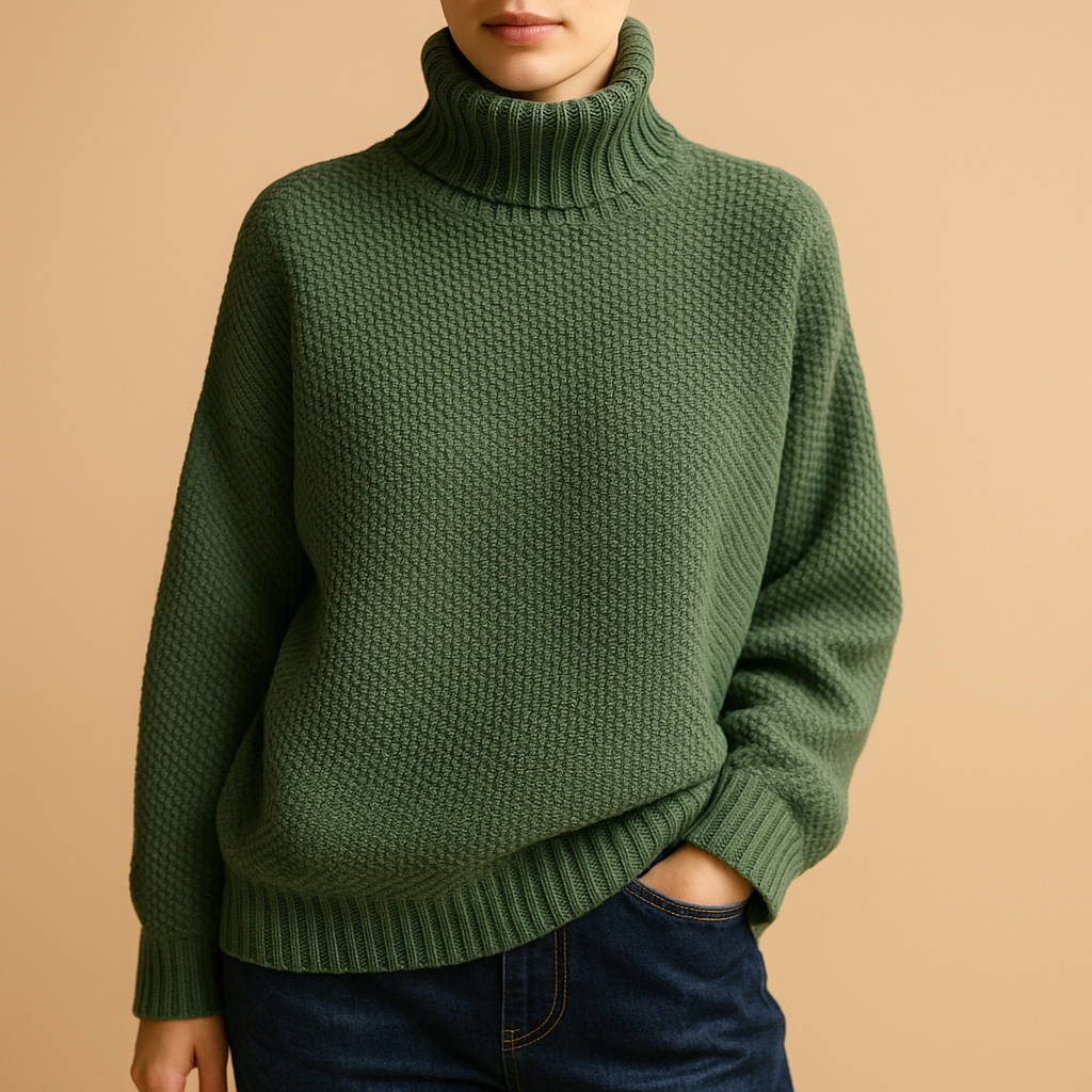 Women's knit turtleneck with timeless design.