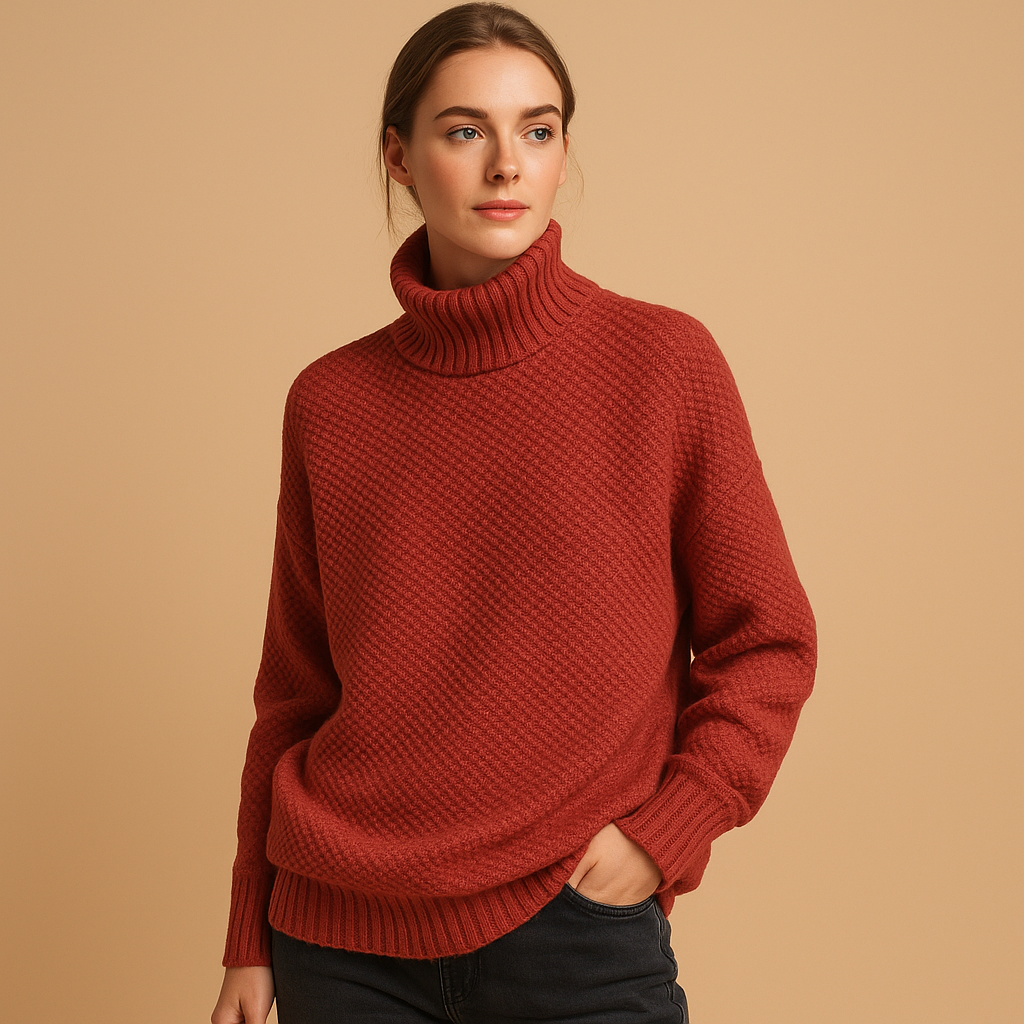 Women's knit turtleneck with timeless design.