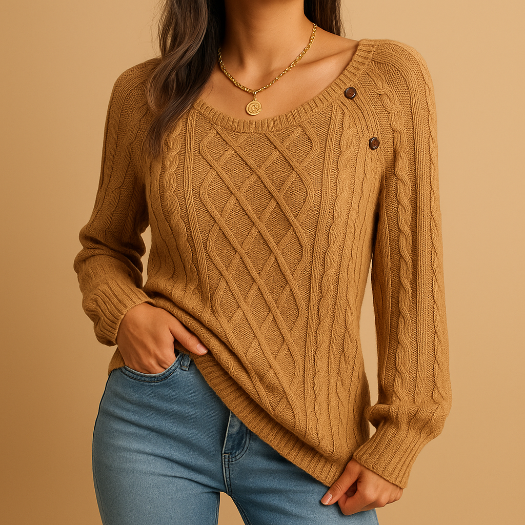 Knitted sweater with long sleeves for women.