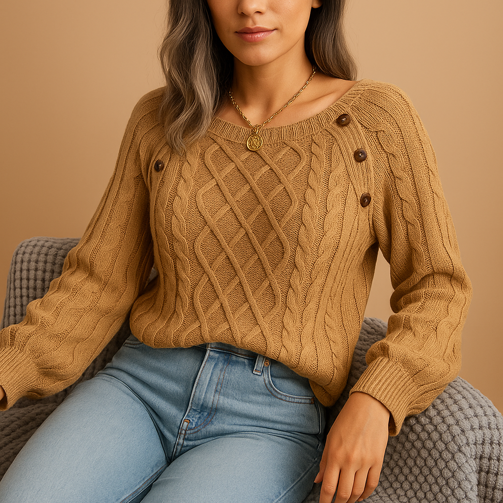 Knitted sweater with long sleeves for women.