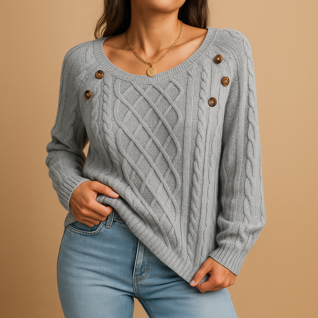 Knitted sweater with long sleeves for women.
