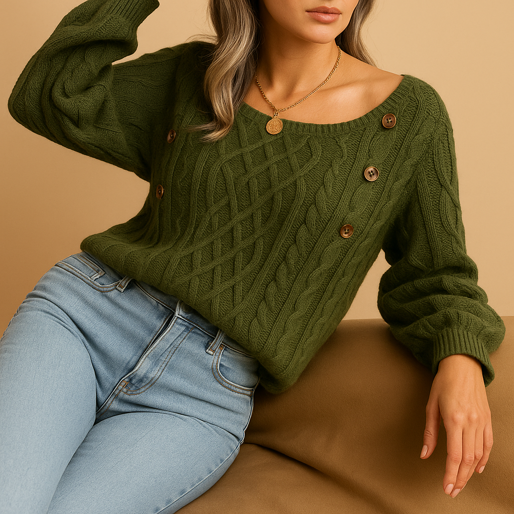 Knitted sweater with long sleeves for women.