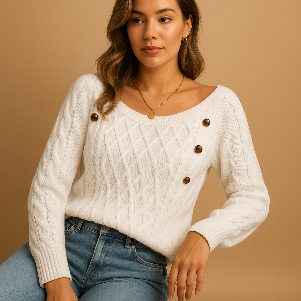 Knitted sweater with long sleeves for women.
