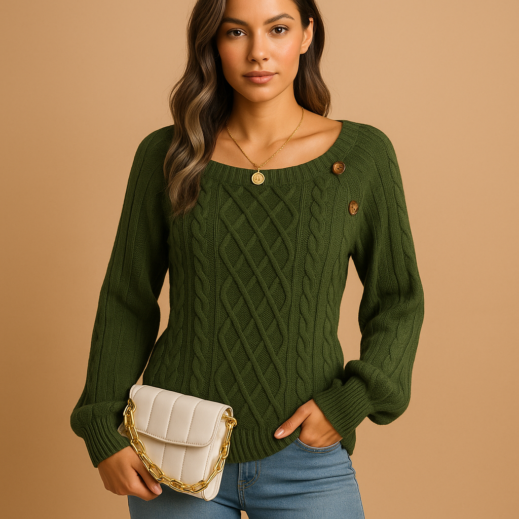 Knitted sweater with long sleeves for women.