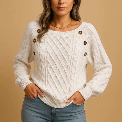 Knitted sweater with long sleeves for women.
