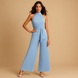 Elegant pleated jumpsuit with wide legs for women.