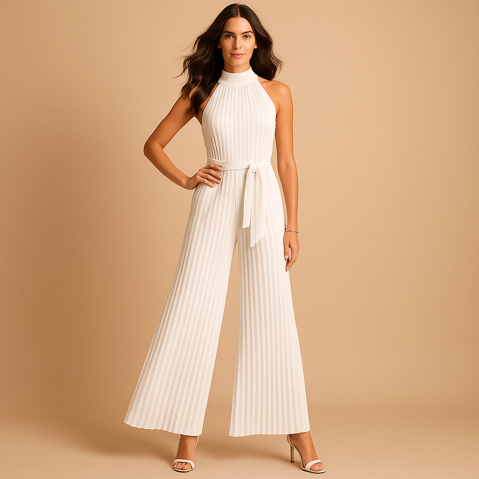 Elegant pleated jumpsuit with wide legs for women.