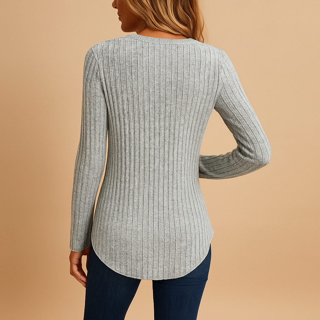 Women's ribbed top with V-neck and button details