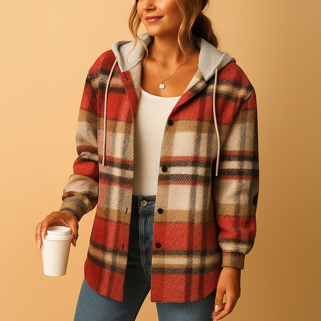 Checkered hooded jacket for women