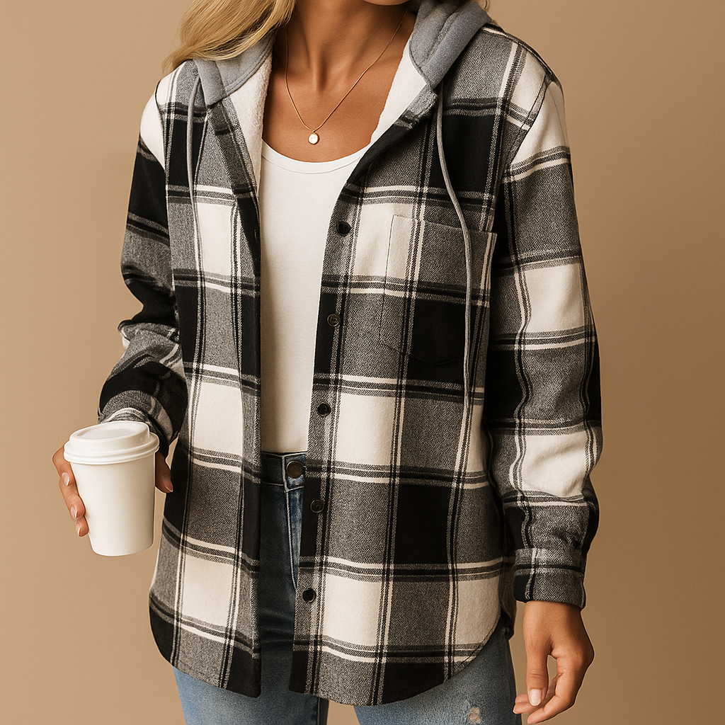 Checkered hooded jacket for women
