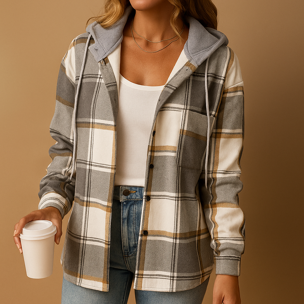 Checkered hooded jacket for women