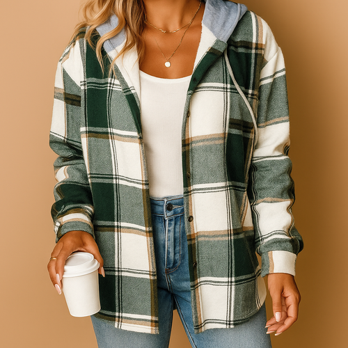 Checkered hooded jacket for women