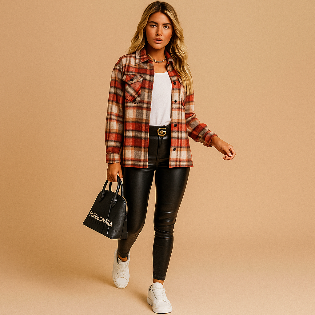 Checkered warm jacket for women