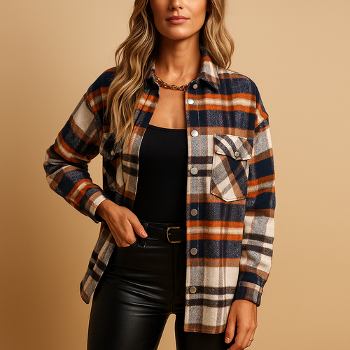 Checkered warm jacket for women
