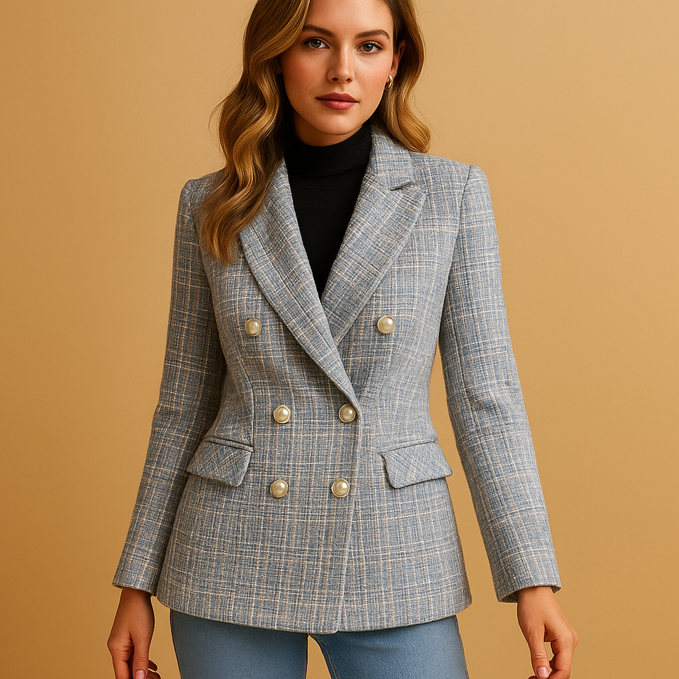 Checkered blazer with tailored fit for women.