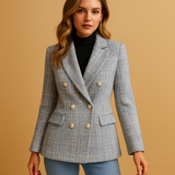Checkered blazer with tailored fit for women.