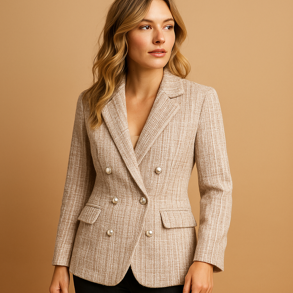 Checkered blazer with tailored fit for women.