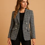 Checkered blazer with tailored fit for women.