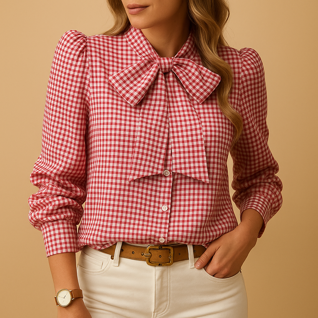 Checkered blouse with bow detail for women