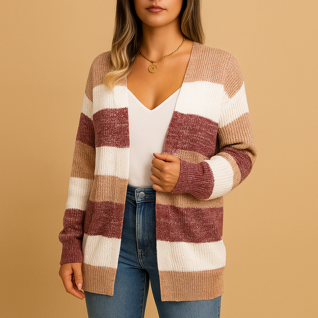 Checkered women's cardigan with puff sleeves.