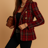 Checkered double-breasted blazer for women.