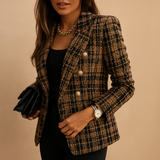 Checkered double-breasted blazer for women.