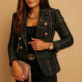 Checkered double-breasted blazer for women.